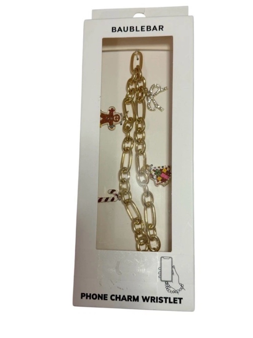 BaubleBar Gold Phone Charm Wristlet with Holiday Charms NIB